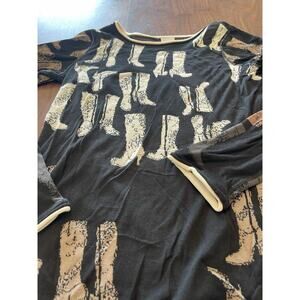 Nic Zoe S Womens Top Black Beige Cowgirl Boots 100% Cotton Stretch Country